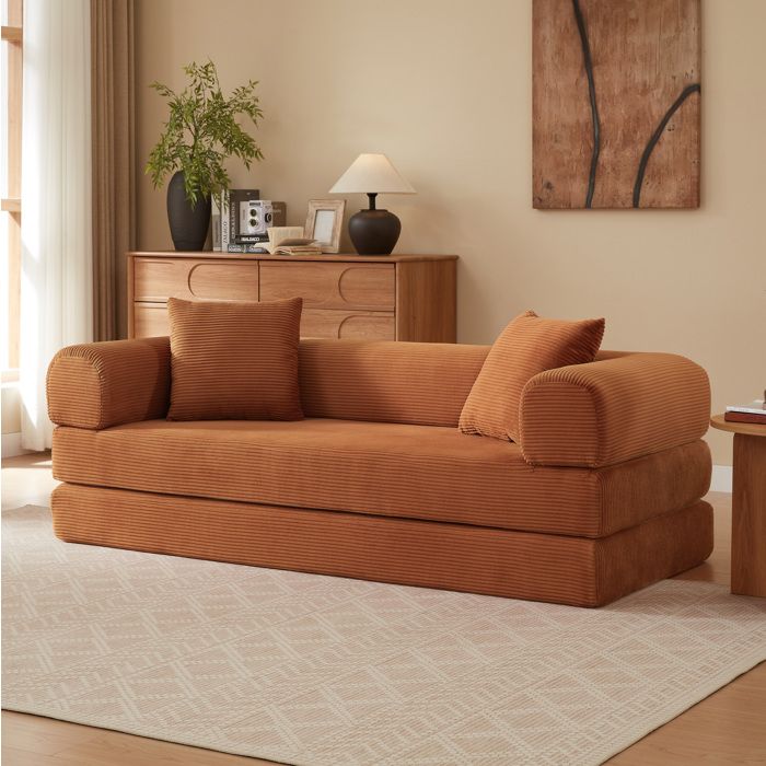 Canapé convertible modulable terracotta 195 x 89 x 59 cm en mousse sofa tatami avec accoudoirs sans montage