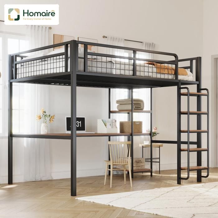 Lit loft métallique avec bureau étagère rail de sécurité échelle pour enfants adolescents espace saving HOMAIRE