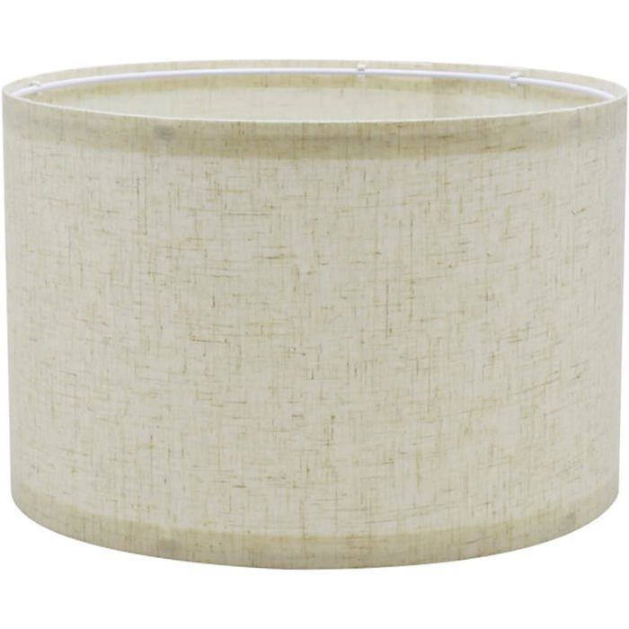 Abat-Jour Tambour Tissu Lin Naturel 30x30x20 cm Main Faite Rigide Compatible Lampe Table Murale Chevet Lampadaire Beige