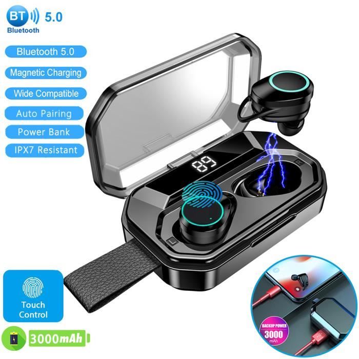 Écouteurs Bluetooth 5.0 ZJUNC Oreillette sans Fil Sport 3000mAh Etui de Charge Autonomie 100H Stéréo IPX6 CVC 8.0 Réduction du Bruit Casque Mains-Libres Mic pour iPhone Samsung Huawei iPad Tablette 