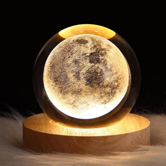 Lampe de Chevet - Boule À Neige Personnalisée - Verre - Bois Massif - LED 3D