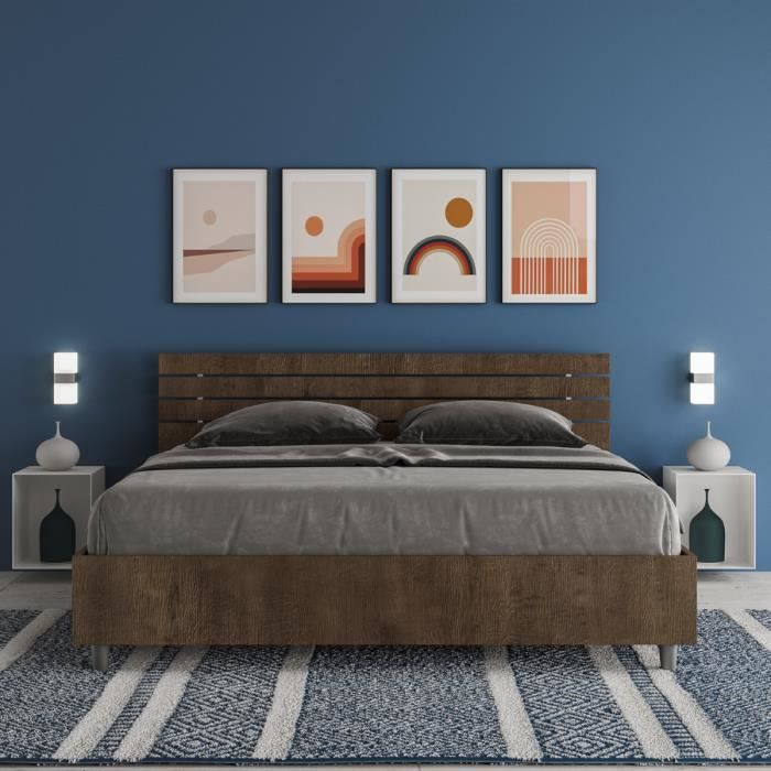 Lit double Ankel Fisso en noyer - modèle à tête de lit droite - 160x190 cm Lit double Ankel Fisso en noyer - modèle à tête de lit droite - 160x190 cm