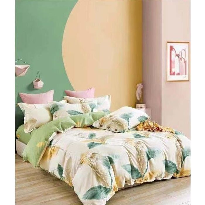 Parure De Lit 3 Pièces Percale 100% Coton - Housse De Couette 240x220 Cm + 2 Taies 65x65 Cm, 80 Fils, Imprimé Double Face, Rose