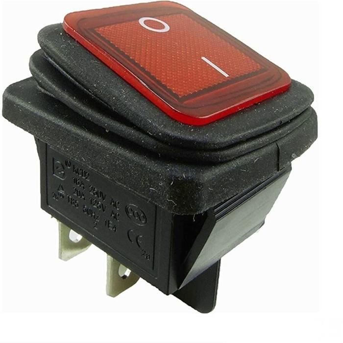 Lot De 2 Interrupteurs à Bascule Étanches 4 Broches 250V 30A Éclairés Vert 30x22mm
