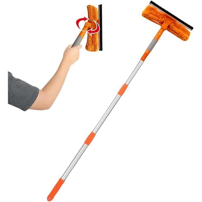 Kit Nettoyage Vitres Avec Perche Télescopique | Raclette & Chiffons Microfibre | Pour Fenêtres & Panneaux Solaires