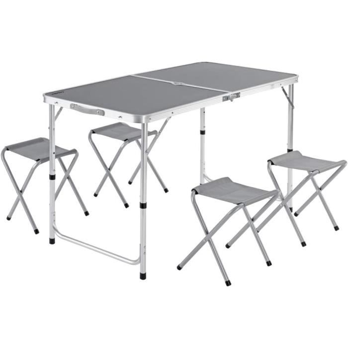 Table de Camping 4 chaises Pliantes Fonction Valise Gris Ensemble au