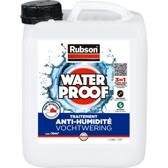 Rubson Revêtement détanchéité - Waterproof - Traitement murs humides - Murs intérieurs - Incolore - Bidon de 25L