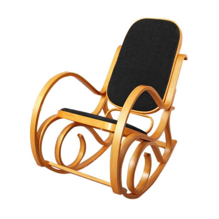 Rocking-chair fauteuil à bascule M41 ~ imitation bois de chêne assise en similicuir noir Rocking-chair fauteuil à bascule M41 ~ imitation bois de chêne assise en similicuir noir