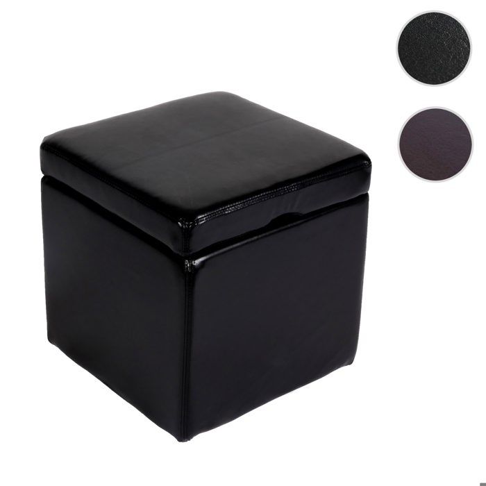 Pouf tabouret cube-coffre Onex cuir 45x44x44cm ~ noir Pouf tabouret cube-coffre Onex cuir 45x44x44cm ~ noir