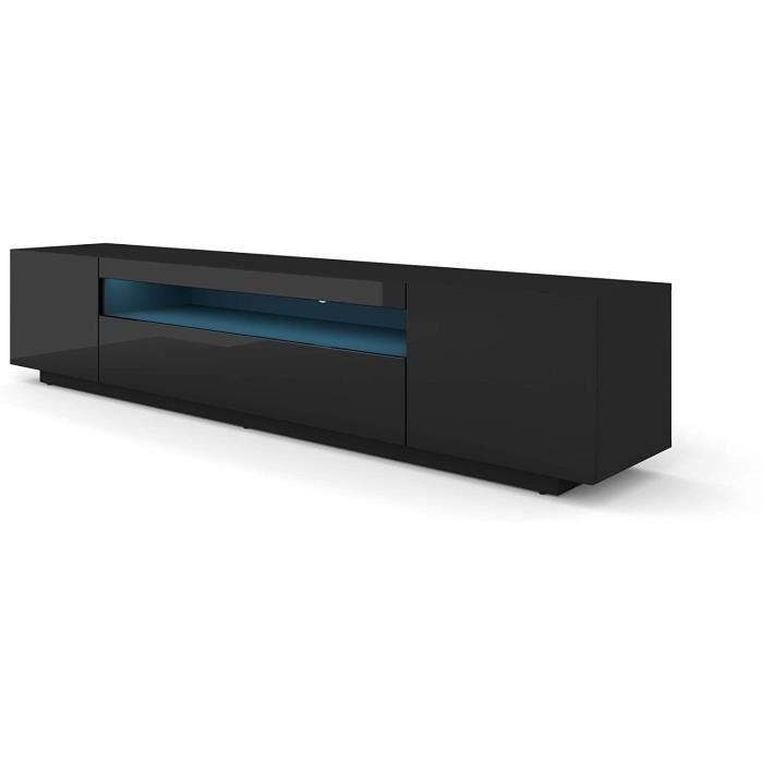 Mueble TV Table 200 cm Salon Hi-Fi Commode Noir Brillant avec éclairage bleu LED