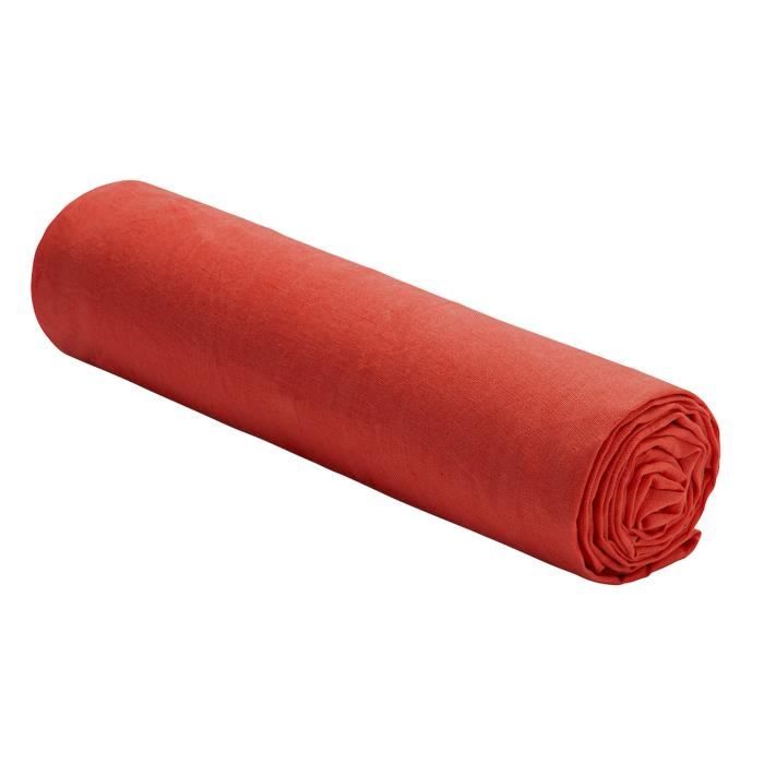 Drap housse 180x200 cm 100% Lin Lavé Rouge - Linge de lit drap housse premium