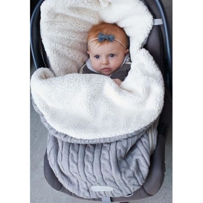 Poussette Chanceliere Couverture Enveloppante Universelle Bebe Nid d'ange Hiver pour Siège Auto Gris Clair