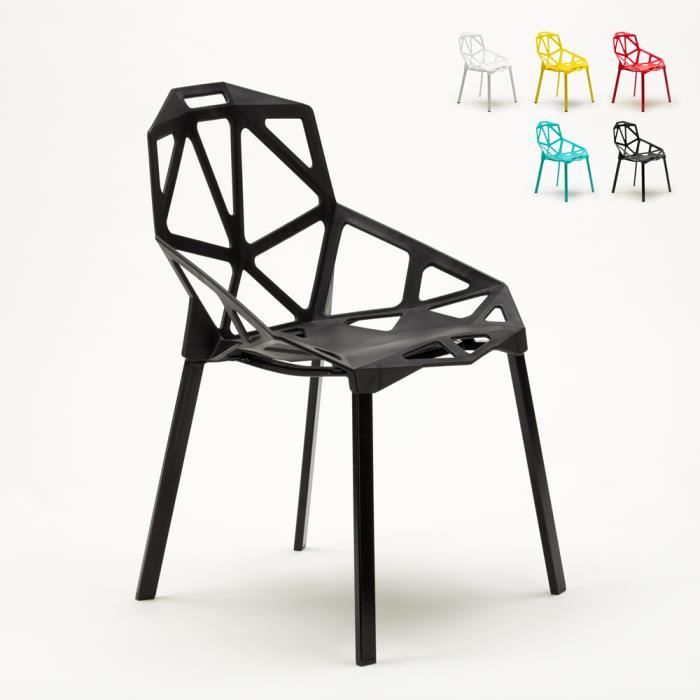 chaise design géométrique style moderne en métal et plastique hexagonal - couleur:noir