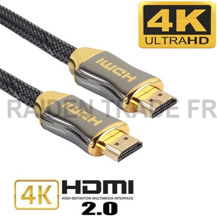 Câble HDMI 2.0 professionnel ultra HD 2160p 4K , 3D, FullHD ,2 Mètres