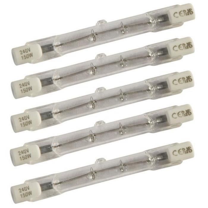 5 Ampoules Halogènes R7S 78mm 150W - Dimmable - Blanc Chaud 2800K - Pour Projecteur Extérieur