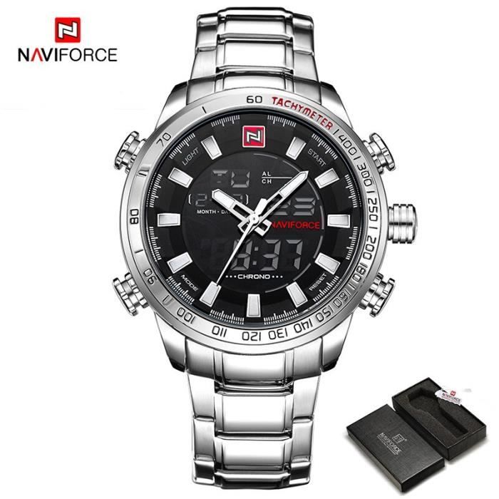 Montre Homme Naviforce - Bracelet Acier Inoxydable, Cadran Argenté, étanche 30 M - Quartz