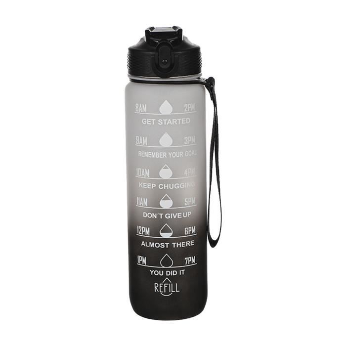 Bouteille D'Eau Sport Givré 1 L Avec Paille – Rose Rouge – Design Gradient & Échelle Temps