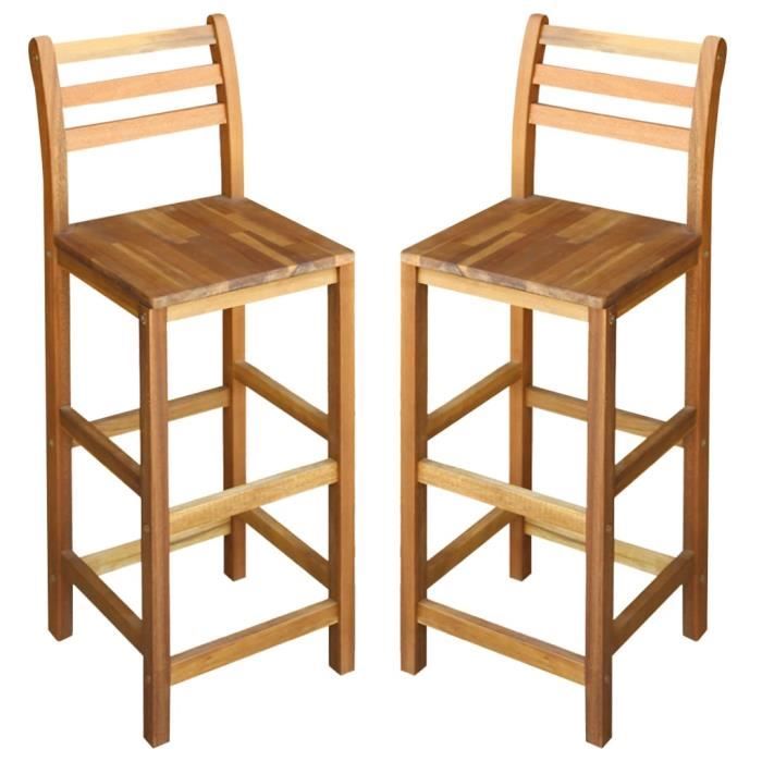 lot de 2 chaises de bar fauteuil de bar - bois d'acacia solide - tabouret de cuisine pro(11059)