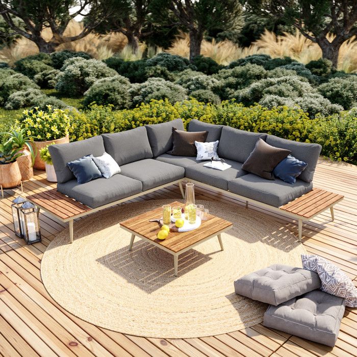 Salon de jardin design en alu imitation bois 4 places - Portofino