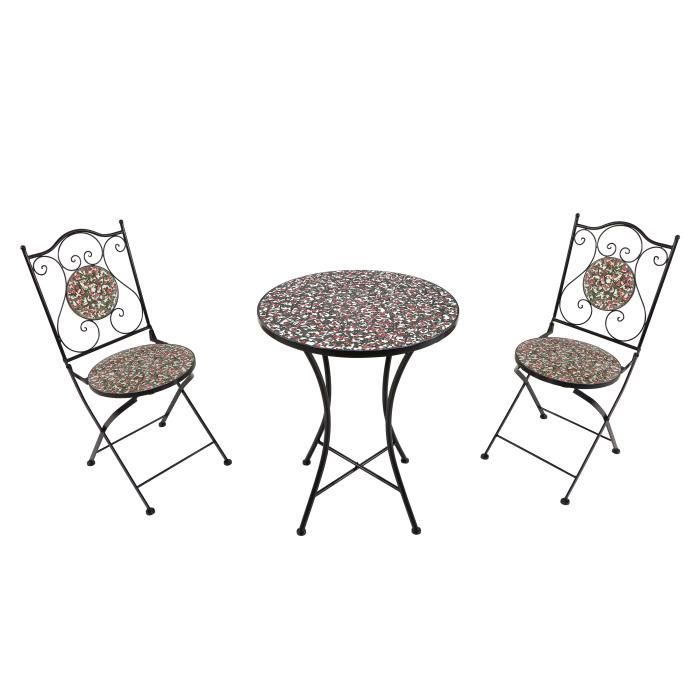 Ensemble de jardin - AXI - Amélie - 2 Chaises Pliantes - Table Ronde - Mosaïque Rose