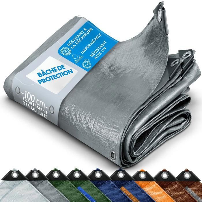 Bâche De Couverture Jardin 3x4 M – Imperméable PE 180g/m², Grise, œillets Alu