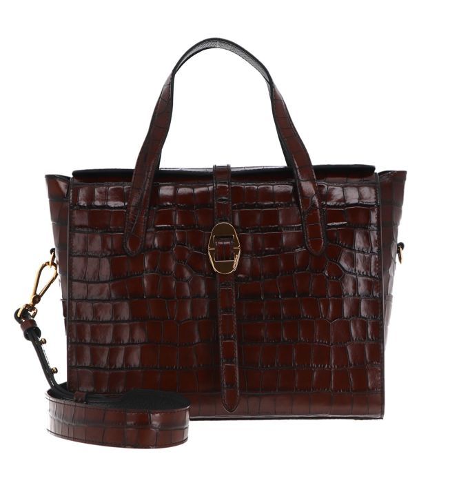 Sac à Main Bandoulière Vintage Coccinelle En Cuir - Marron Foncé - Occasion Bon État