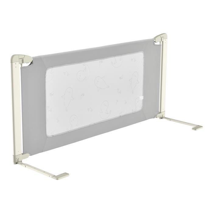 COSTWAY Barrière de Sécurité de Lit Bébé/Enfant Portable 200CM Hauteur Réglable Soulèvement Vertical,Double Verrou de Sécurité Gris