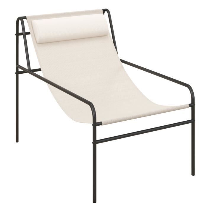 costway chaise longue de jardin en textilène - appui-tête amovible, patins antidérapants, cadre en métal - charge 160kg - beige
