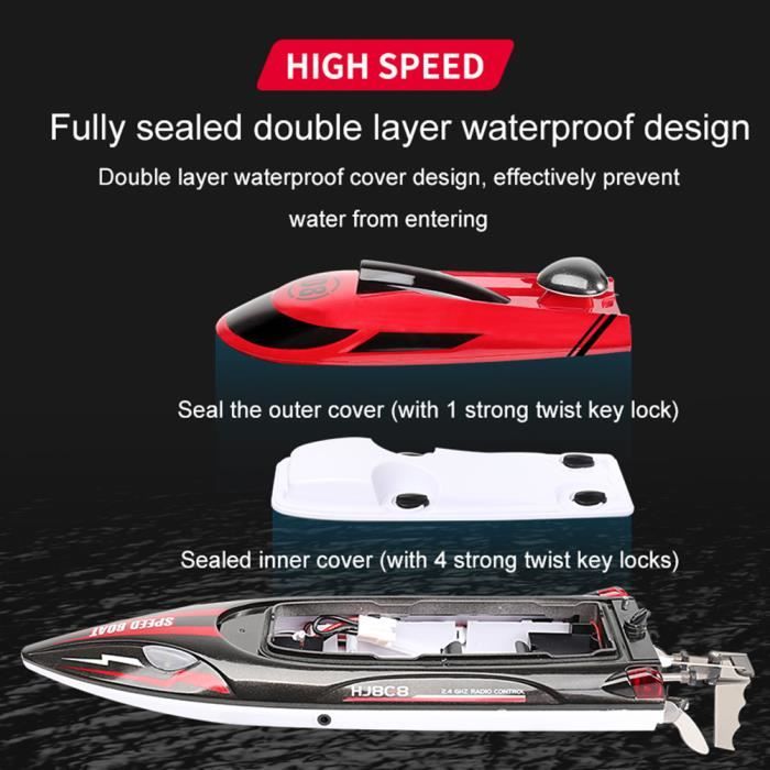 Bateau De Vitesse Télécommandé, Bateau De Course Télécommandé Avec Lumières LEDompe, Bateau