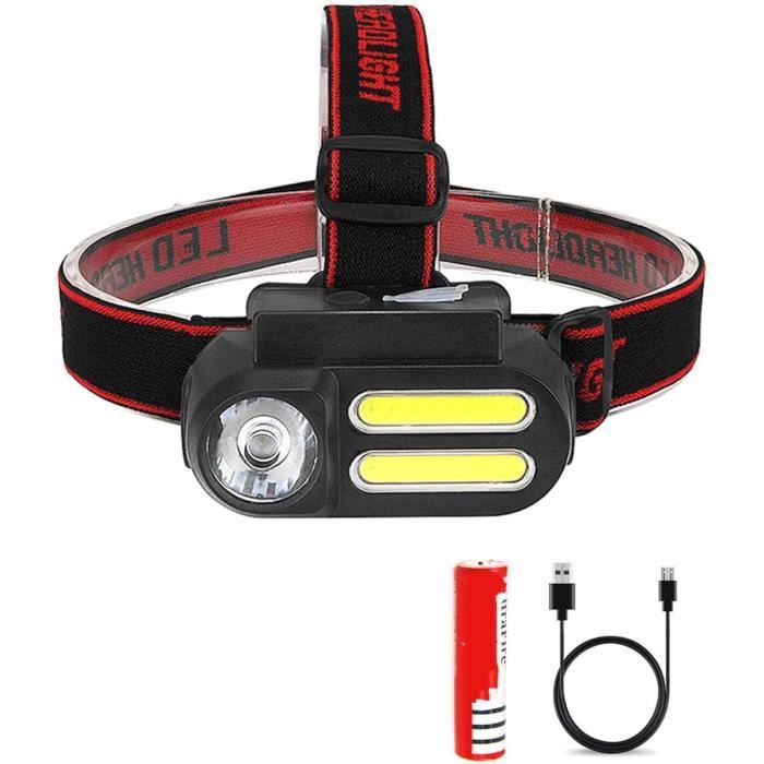 Lampe Frontale LED 18650 Rechargeable - Noire - Puissante Et étanche
