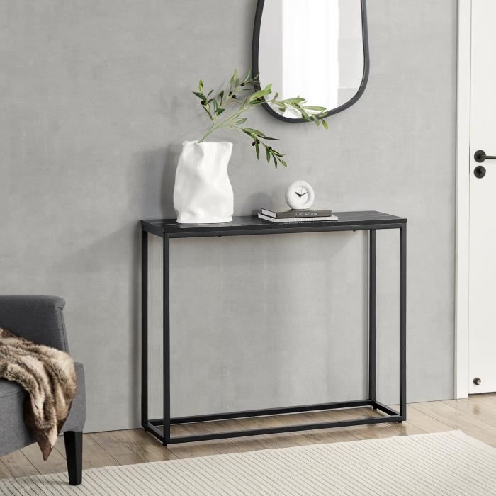 Table console Kittilä 80 x 100 x 30 cm noir et imitation marbre