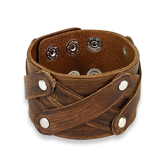Les Bracelets, Bracelet Homme Doré Acier Inoxydable Bracelet En Cuir