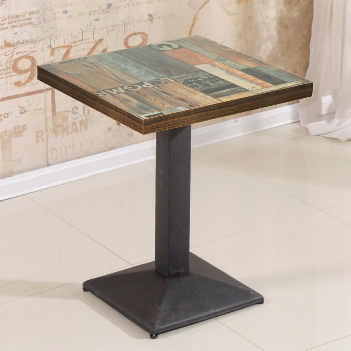 Table à manger carrée HOMEWELL - 60x60x75cm - Fer et bois - Blanc