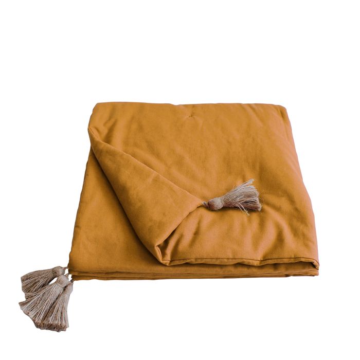 Edredon Panama avec pompons en jute Jaune moutarde 90x190 cm