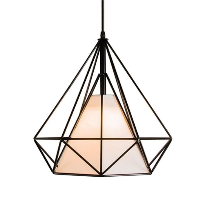 Lustre Suspension Industriel forme Diamant Cage Vintage 20cm Lustre Abat-Jour Eclairage de Plafond Edison Culot E27 Noir