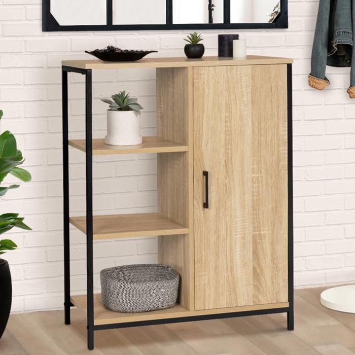 ID MARKET buffet dappoint DETROIT 3 étagères 70 cm Industriel bois