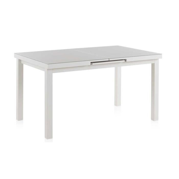 Table extensible de jardin en Aluminium avec plateau en verre - Longueur 140-180 x Largeur 90 x Hauteur 75 cm -JUANIO