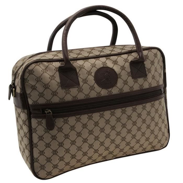 Sac à main - Kangol - Jacquard - Marron - Tissu et PVC - 2 poches zippées Sac à main - Kangol - Jacquard - Marron - Tissu et PVC - 2 poches zippées
