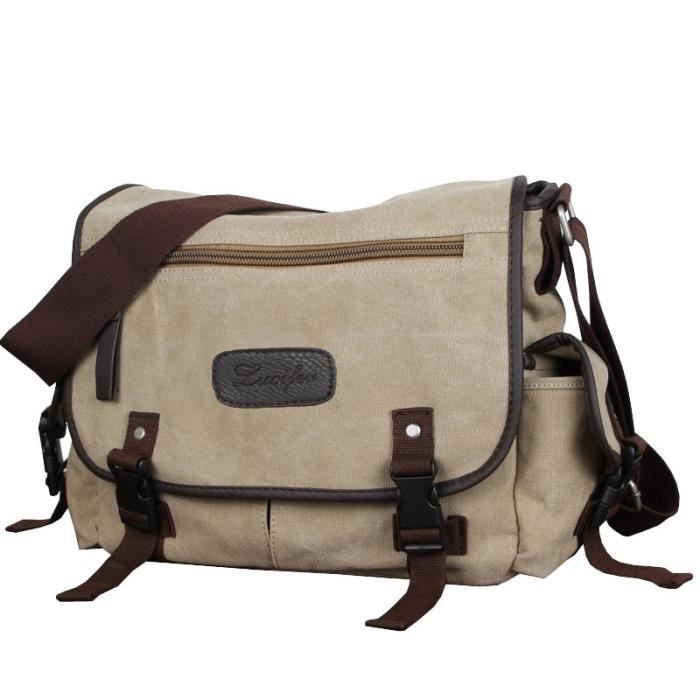Sac Homme Sac Bandouli Re Homme Besace Vintage En Toile Grande Capacit Sac De Voyage Accessoires Cadeau Anniversaire Homme Kaki
