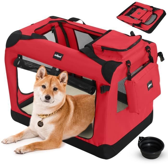 Comparer les prix de Leopet® Sac De Transport Pour Chiens - Gamelle, Pliable, Respirant, Taille L, Rouge - Bagage, Panier Pour Animal De Compagnie, Voyage