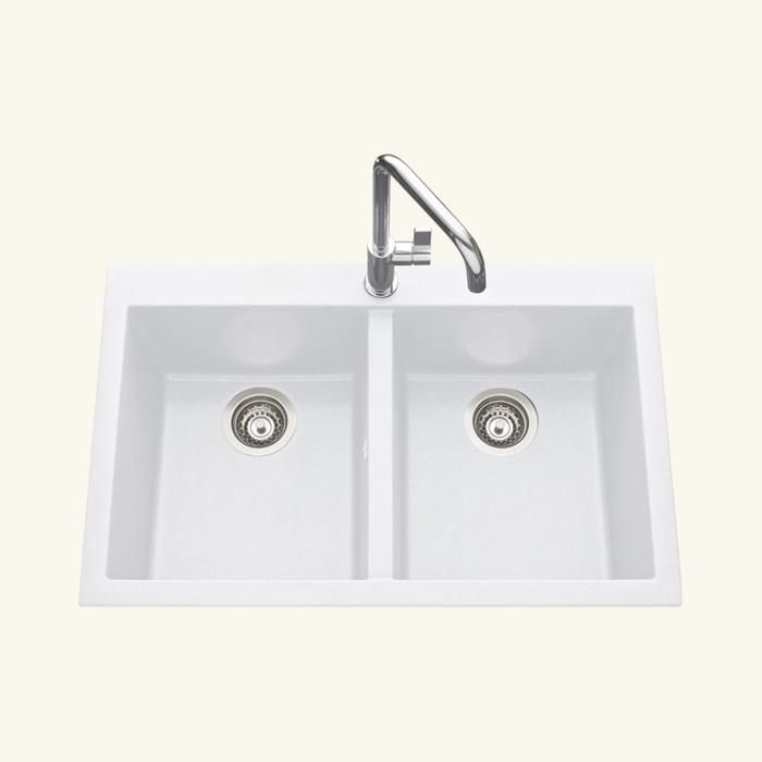 Évier granit blanc Luisina QUADRILLE 2 bacs 500x790 Évier granit blanc Luisina QUADRILLE 2 bacs 500x790