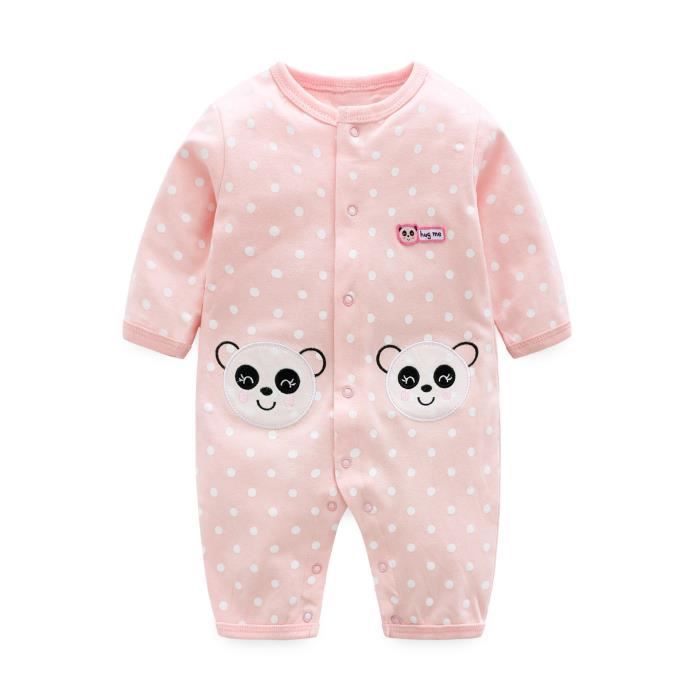 Combinaison Bébé Ensemble de Pyjama Coton Manches Longues Panda Rose