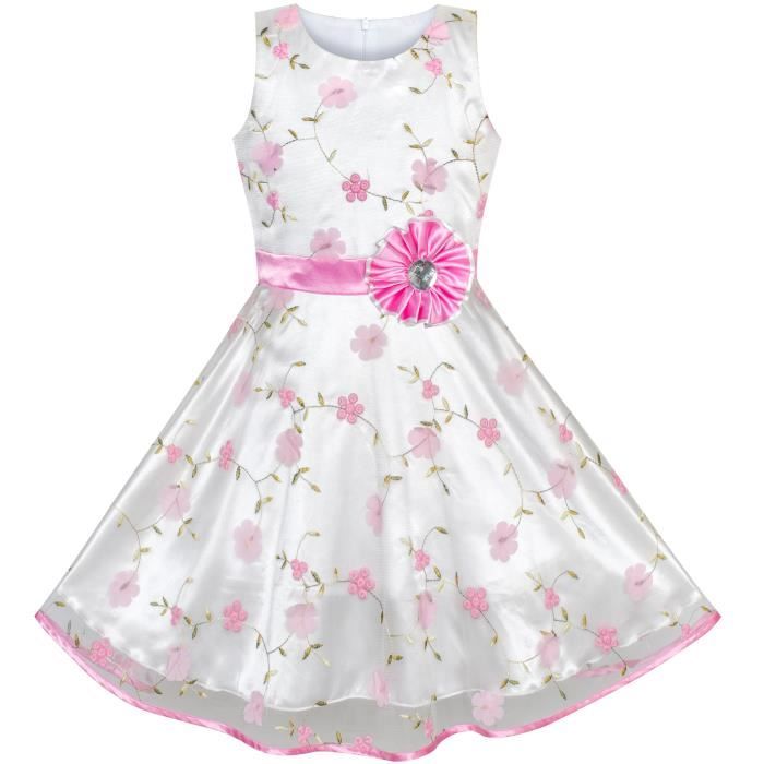 Sunny Fashion Robe Fille Rose Floral Tulle Fete D Anniversaire