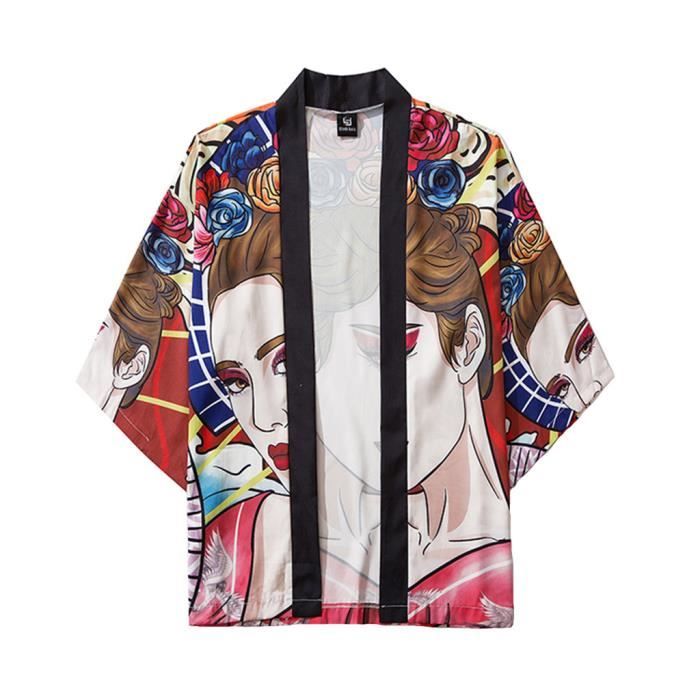nicticsi Men Kimono Print Loose Short Sleeves Summer 3/4 Sleeves Japanese Clothes Bathrobe Pajamas Beach Shirt T-Shirt Top, Stil 01, S