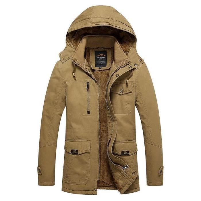 Manteau Hiver Homme Capuche Chaud Doublé Polaire Zippe Epais Pur Coton  Couleur Unie Kaki - Cdiscount Prêt-à-Porter