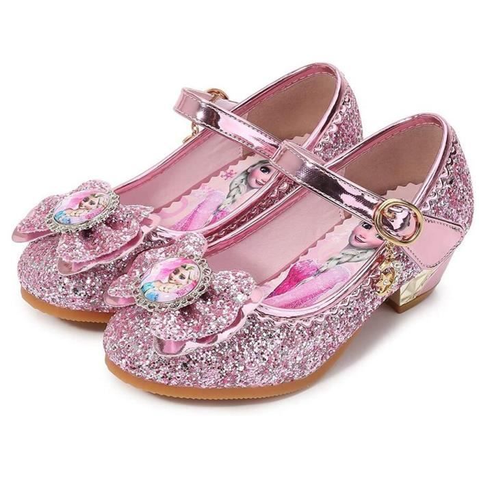 Fille Talons Hauts Chaussures de Princesse Reine des Neiges Elsa Anna  Paillettes Déguisement Halloween Noël Carnaval Cosplay Rose - Cdiscount  Chaussures