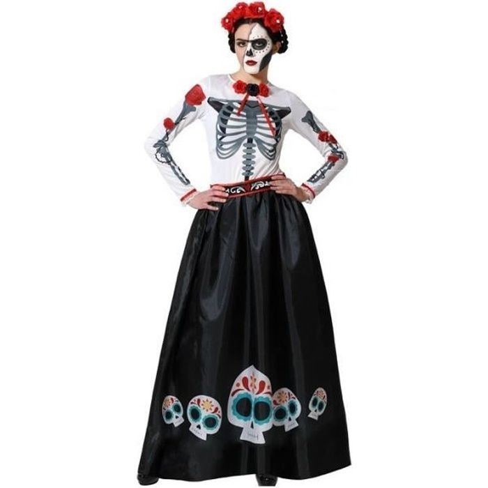 Déguisement Femme Squelette Mexicain - ATOSA - Robe longue et ceinture - Halloween