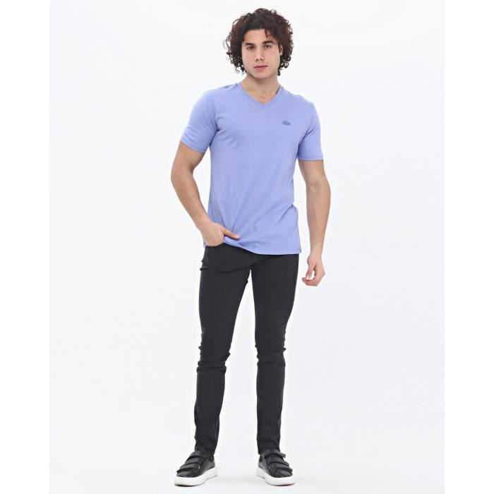 T Shirts Lacoste Homme col V Mauve Lilas Ton sur Ton Mauve Cdiscount Pret a Porter