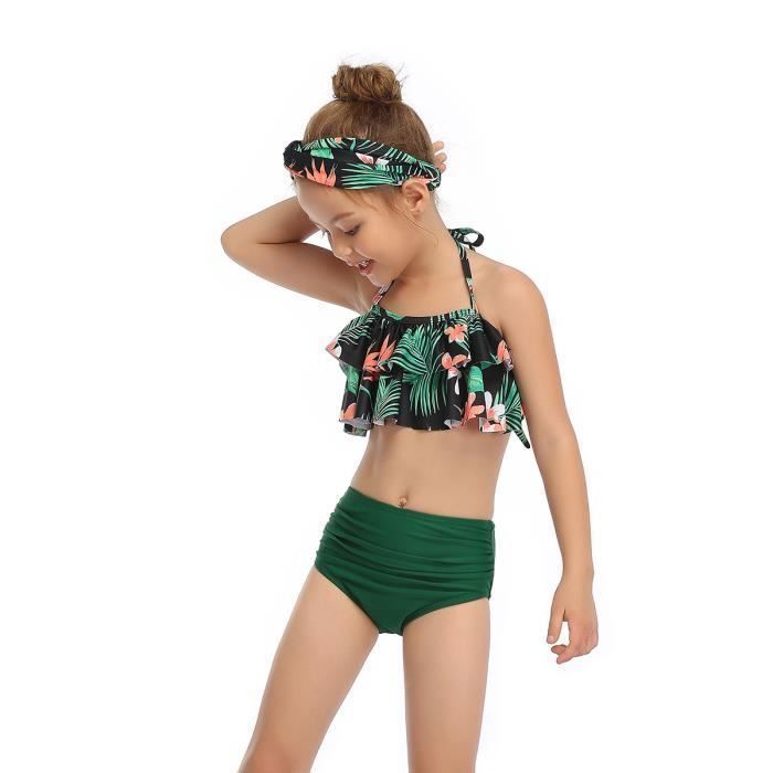 Maillot de bain 2 pièces pour fille - Tankini tie dye - Taille haute - 8-14 ans, Cachemire bleu marine, 10 Years