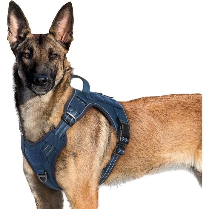 Comparer les prix de Harnais Chien Anti Traction, Harnais Tactique Chien Réfléchissant Réglable avec Poignée et Anneaux pour Entraînement Chasse Bleu-XL